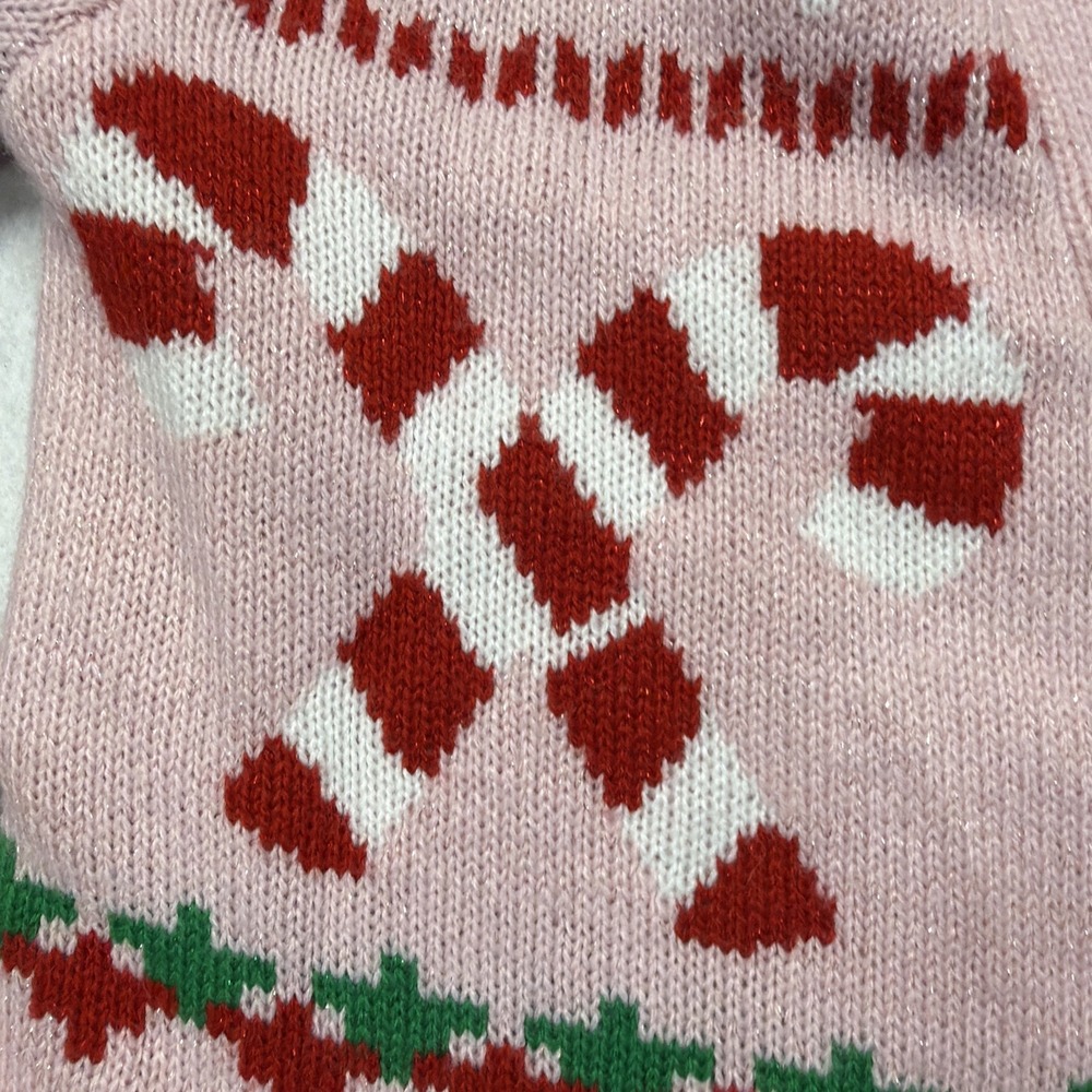 Holiday Hype Pink‎ Christmas Cardigan Sweater size Small Candy Canes Stars Trees - Picture 3 of 14